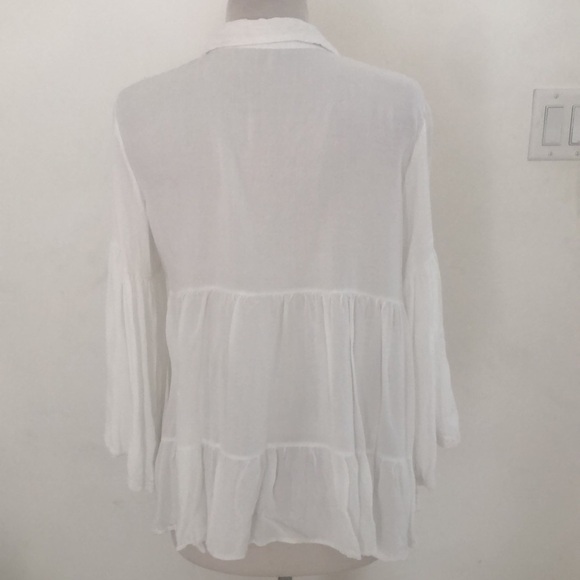 Boho White Embroidered Blouse One Size Flowy Festival Top - Picture 5 of 6